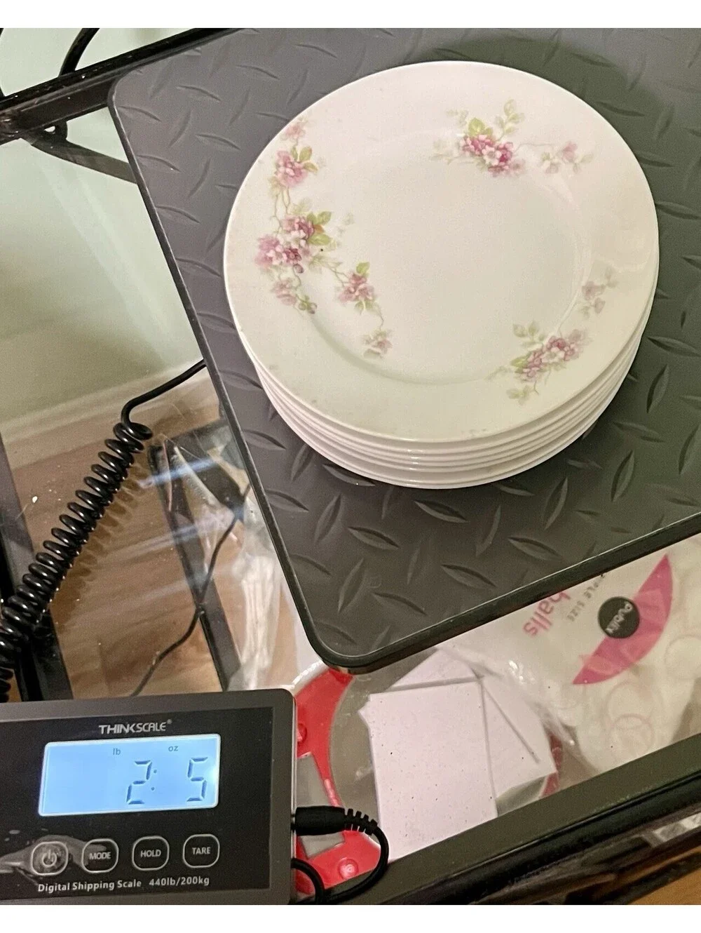 O&EG Royal Austria 1900s Pink Floral Porcelain Set Of 7 Bread Butter Plates 6.5”